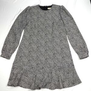 Michael Kors Long Sleeve Tunic Dress Women L Round Neck Lined Grey Dotted